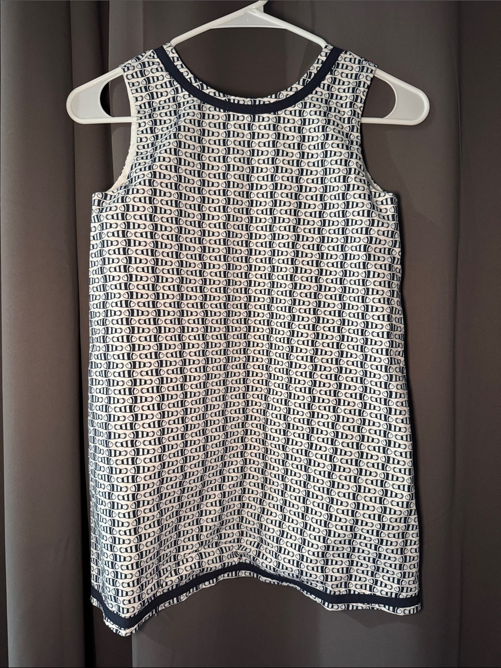Girls' Navy and White Fish Printed Sleeveless Dress